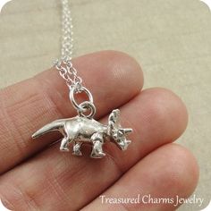 Triceratops Dinosaur Necklace, Silver Triceratops Charm on a Silver Cable Chain Themed Sterling Silver Necklace, Themed Sterling Silver Necklace In Silver, Themed Sterling Silver Nickel Free Necklaces, Themed Sterling Silver Nickel-free Necklace, Adjustable Themed Sterling Silver Necklace, Adjustable Silver Themed Charm Necklaces, Adjustable Themed Silver Charm Necklaces, Themed Adjustable Silver Charm Necklaces, Dinosaur Necklace