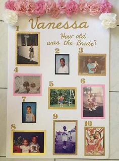 a white board with pink flowers and pictures on it that says, wanessa now old was the bride