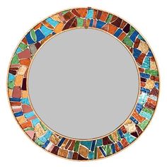 a round mirror with multicolored tiles on it