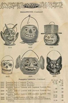 an old advertisement for pumpkin lanterns with creepy faces