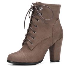 Style Notes Classic stylish high heel ankle boots come in several fall colours including black, khaki, dark gray and military green, These boots come up small, so if you are in-between sizes, then please size up! FREE DELIVERY WORLDWIDE. Due to high demand, there may be delays in delivery. The estimated delivery time is 9 - 14 days. We will ALWAYS do what it takes to provide exceptional customer service. We are only happy when you are 100% satisfied and that is why we back each order with a 14-d Short Shoes, Military Style Boots, Lace Up High Heels, Chunky High Heels, Stylish Boots, Thick Heel, High Heel Boots Ankle, Desert Boots, Shoes Lace