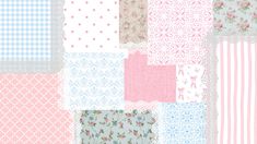 a patchwork quilt with many different colors and patterns on it's sides, including pink