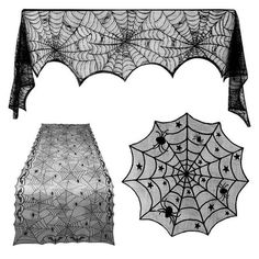 three spider web tablecloths, one black and one white