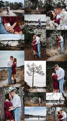 an image of a couple kissing in front of a tree and water at the same time