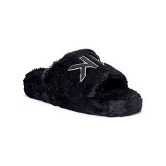 Slide into your morning with the luxuriously fun Sade slide slippers from Kendall + Kylie. The slight arch provides comfort and embroidery on the vamp adds a stylish flair. Size: 9.  Color: Black.  Gender: female.  Age Group: adult. Black Comfortable Slippers For Loungewear, Comfortable Black Slippers For Loungewear, Faux Fur Slides, Slide Slippers, Kendall Kylie, Kendall + Kylie, The Vamps, Womens Slippers, Gender Female