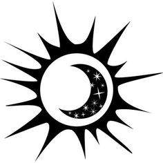 a black and white sun with stars on it