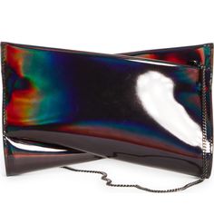 This Refined Clutch Is Shaped With Sophisticated Bold Lines Emphasized By The Liquid-Shine Of The Holographic Italian Calfskin. A Removable Wrist Strap Provides A Chic Hands-Free Carrying Option, While The Louboutin-Red Leather Lining Gives A Luxe Look, Inside And Out. Elegant Multicolor Bags For Night Out, Designer Black Evening Bag For Night Out, Designer Black Party Clutch, Designer Black Clutch For Party, Chic Multicolor Evening Bag For Formal Events, Chic Multicolor Evening Bag For Formal Occasions, Chic Multicolor Evening Bag, Modern Black Clutch For Night Out, Modern Rectangular Clutch For Night Out