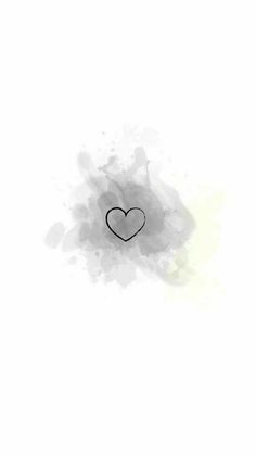 a black and white drawing of a heart on a white background with watercolor stains