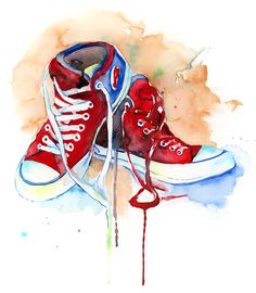 Red Shoes Art Print  - 16 x 20 Converse Shoes - Jamie Hansen Art Converse Art, Red Converse Shoes, Sneakers Illustration, Shoes Art, Red Converse, Original Watercolor Art, Arte Sketchbook, Painting Lessons, Watercolor Sketch