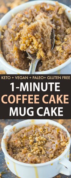 two mug cakes with coffee cake toppings in them