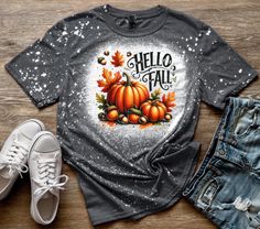 Hello Fall Bleached Tee Shirt will either be Gildan Soft Style 4.5oz or Bella Canvas . Each shirt is unique since the bleaching is done by hand. Fall Bleached T-shirt With Crew Neck, Fall Tie Dye Soft-washed T-shirt, Soft-washed Tie Dye T-shirt For Fall, Soft-washed Tie-dye T-shirt For Fall, Fall Faded Soft-washed T-shirt, Faded Soft-washed Fall T-shirt, Fall Casual Sublimation Print Design, Faded Soft-washed T-shirt For Fall, Casual Fall Sublimation Design With Sublimation Print