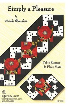 a book cover with red flowers on black and white squares in the shape of polka dots