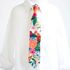 "Garden Party In Cream Boy's Necktie Made By The Belle And The Beau! ♥ This beautiful cotton floral fabric is part of our new Wildwood Collection designed by Rifle Paper Co! We have been approved by Rifle Paper Co to make our products in these fabrics- that means we will be ordering bolts regularly! Yay! Our classic charm meets modern style necktie is perfect for everyday, Sunday best, all special occasions, photography sessions, and especially dapper on ring bearers! It is the perfect accessory White Ties For Spring Gift, White Ties As Spring Gifts, Spring Gift White Ties, Old Ties, Baby Tie, Ring Bearers, Boys Ties, Boys Bow Ties, Wedding Ties