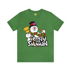 Embrace the nostalgic magic of the holidays with our exclusive "Frosty the Snowman" tee. Crafted on a high-quality Bella Canvas 3001 shirt, this cheerful design brings the beloved cartoon snowman to life, creating a festive and stylish addition to your wardrobe. - Whimsical Design: Featuring a charming depiction of Frosty the Snowman from the classic cartoon. - Premium Quality: Bella Canvas 3001 shirt for a soft and comfortable fit. - Holiday Nostalgia: Perfect for fans of the beloved Frosty the Snowman movie. Spread holiday cheer with our "Cartoon Frosty the Snowman Tee - Retro Holiday Shirt." Order now and add a touch of festive fun to your winter wardrobe! Christmas Themed Graphic Print T-shirt, Winter Character Print T-shirt For Fans, Frosty The Snowman Movie, The Snowman Movie, Snowman Tshirt, Cartoon Snowman, Snowman Shirt, Frosty The Snowman, Retro Holiday