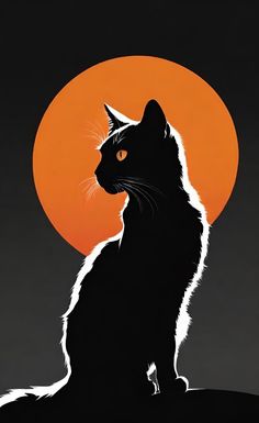 Reference Animals, Cats Silhouette, Background Cat, Linocut Printmaking, Cat Background, Cat Club, Orange Background, Halloween Pictures