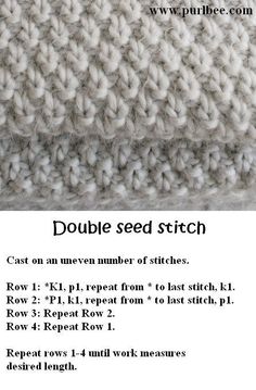 the knitting pattern for double seed stitch is shown in this screenshote screen shot