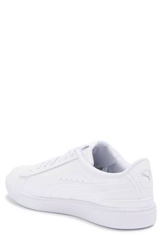 Add a fresh element to your footwear collection with this lightweight leather sneaker. Lace-up closure Cushioned insole Round toe with bumper White sole Leather upper/rubber sole Imported White Puma Athleisure Sneakers, White Sneakers Women Puma, White Puma Sneakers With Synthetic Material, White Lace-up Puma Sneakers, Puma Vikky, White Platform Sneakers With Rubber Sole, Medium Fit, White Puma, White Sneaker, Leather Sneakers