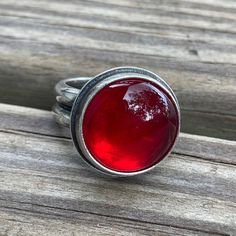 Round Red Rosarita Ring Sterling Silver, Size 7 US Metal Jewelry Making, Gemstone Rings Vintage, Jewelry Design Inspiration, Jewelry Workshop, Jewelry Studio, Fantasy Jewelry, Double Wide, Perfect Ring, Handmade Sterling Silver