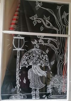 Drawing On Windows, Spring Window Art, Thanksgiving Window Art, Autumn Window Art, Fall Window Art, Window Art Ideas, Fall Window Painting, Window Sketch, Fall Windows