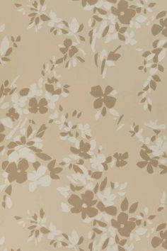 a beige and white flowered wallpaper with small brown flowers on the left side