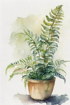 a watercolor painting of a plant in a pot