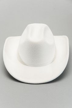 So chic western-inspired hat featured in a classic cowboy shaped silhouette with a cattleman crease crown, upturned brim, and interior ribbon adjuster for a so-perfect-fit.Interior sweatband, Adjustable fit, Structured style.DIMENSION:Height: 4.75"Brim: 3.5"Circumference: 22"Material: 65% cotton, 35% Polyester White Fedora For Rodeo And Kentucky Derby, White Western Fedora For Kentucky Derby, White Fitted Felt Hat With Curved Brim, White Short Brim Ranch Hat, White Short Brim Hat For Ranch, White Fedora With Curved Brim For Rodeo, Classic White Felt Hat With Short Brim, Classic White Felt Hat For Summer, White Flat Brim Hat For Ranch