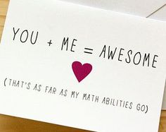 a card that says you + me = awesome with a pink heart on the front