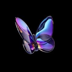 the back side of a purple butterfly with its wings spread out, against a black background