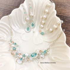 Aqua Blue Wedding, Wearable Jewelry, Blue Wedding Jewelry, Ruby Quartz, Jewelry Making Business, Wedding Jewelry Set, Me Design, Beading Jewelery, Gems Bracelet