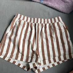 Bought These.. Never Wore Them. They’re So Cute Just Not My Style So They’re Basically Brand New! Brown Is So On Trend And These Are Adorable For Summer Trendy White Pajama Shorts For Beach, Brown Cotton Shorts For Day Out, Trendy White High-waisted Pajama Shorts, Casual Striped High-waisted Pajama Shorts, Trendy High Waist Pajama Shorts, White Trendy Shorts For Summer Outings, Trendy Cotton Bottoms For Summer Outings, Trendy Cotton Shorts For Summer Outings, Trendy White Shorts For Summer Outings