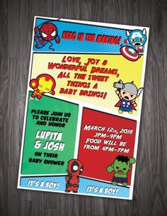 the avengers birthday party flyer is shown