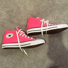 Never Worn/Brand New Super Bright Pink Extremely Rare And Not Sold Anymore Open To Offers Womens 8.5 (Runs Bigger So Fits Like A 9.5) Pink Converse High-top Sneakers For Sports, Pink Ankle-high Sneakers With Rubber Sole, Pink Converse High-top Sneakers Sporty Style, Pink Converse Slip-on Sneakers, Casual Pink High-top Sneakers With Cushioned Footbed, Pink Slip-on Converse Sneakers, Hot Pink Converse, Cute Converse Shoes, Cute Converse