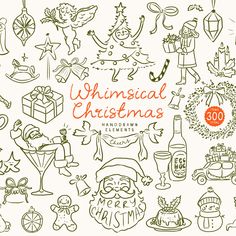 an image of christmas doodles with the words'whimsical christmas '