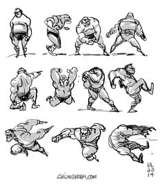 the various poses of sumo wrestlers