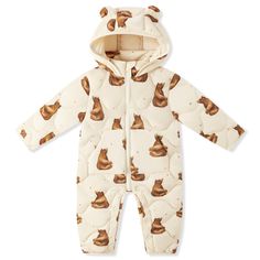 Size: 12-18M Fitted Winter Onesie For Playtime, Fitted Winter Onesie For Playwear, Winter Fitted Onesie For Playwear, Honey Bear, Lightweight Quilt, Cold Temperature, Kids Swimwear, Animal Ears, Duck Down