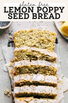 slices of lemon poppy seed bread on a cooling rack