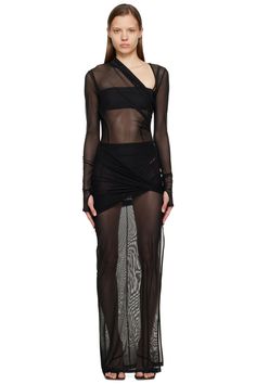 Jacquemus: Black Le Papier 'La Robe Piombone' Maxi Dress | SSENSE Transparent Dresses Fashion, Black Transparent Dress, Transparent Clothing, Transparent Dress, Runway Dresses, Korean Street Fashion, Sheer Dress, Tulle Dress, Festival Outfits