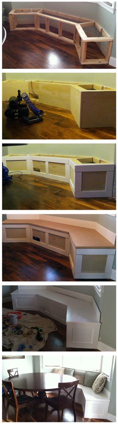 several pictures of different types of furniture in various stages of being assembled and placed on top of each other