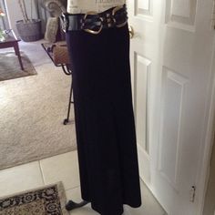 Exclusively Misookblack Maxi Skirt, 100% Acrylic, Elastic Waist, Nwot. Belt Sold Separately. Casual Black Waist-length Skirt, Black Full-length Stretch Skirt, Black Full Length Stretch Skirt, Full Length Stretch Black Skirt, Casual Full-length Maxi Skirt For Parties, Chic Black Full-length Maxi Skirt, Casual Full Length Maxi Skirt For Party, Black Full Length Lined Skirt, Black Full-length Skirt For Night Out