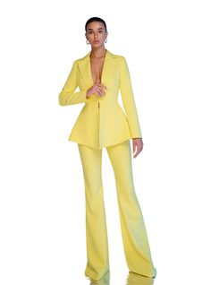 Please pay attention to suit measurements Pants total length is 115 cm or 45.2 inches (from waist to the bottom) Inseam length is 92 cm or 36.2 inches (from crotch to the bottom) Blazer length along the back 66 cm or 26 inches  Sleeve length is 62 cm or 24.4 inches 2-piece Womens Blazer Trouser Suit for office, business meetings, formal events and special occasions like civil wedding, elopement or birthday.  DETAILS -  flared pants -  side pockets -  slim fit   -  high rise -  blazer is buttoned Tailored Long Sleeve Pantsuit For Party, Chic Long Sleeve Pant Set For Wedding, Chic Fitted Evening Sets, Fitted Chic Evening Sets, Fitted Suits With Trousers For Parties, Chic Fitted Pantsuit With Suit Collar, Chic Fitted Sets For Evening, Fitted Suits For Spring Party, Fitted Pantsuit For Spring Wedding