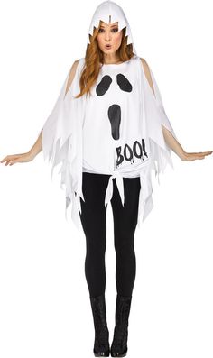 Women's Ghost Print Poncho Ghost Costume Women, Poncho Costume, White Poncho, Ghost Print, Scary Costumes, Fun World, Hooded Poncho, Adult Halloween Costumes, Costume Shop