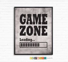 a black and white poster with the words game zone loading on it's side