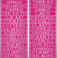 two pink and silver signs with different types of words on them, one is for the word