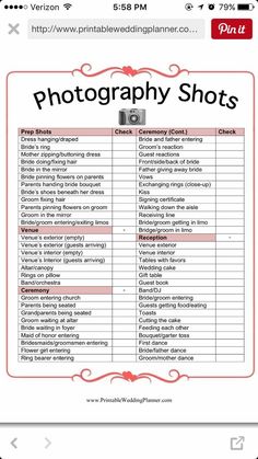 the wedding photographer's photography shot list