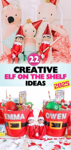 an advertisement for elf on the shelf with stuffed animals