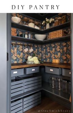 an organized pantry with drawers and baskets