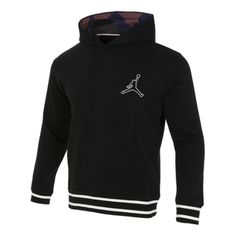 Air Jordan Flight MVP Fleece Pullover Hoodie 'Black' FD7403-010 Black Hoodie With Kangaroo Pocket For Sports Season, Black Sports Hooded Jacket With Kangaroo Pocket, Sportswear Hoodie With Fleece Lining, Black Fleece Sweatshirt With Double-lined Hood, Sports Event Sweatshirt With Double-lined Hood, Sportswear Fleece Sweatshirt With Adjustable Hood, Long Sleeve Sweatshirt With Double-lined Hood For Sports, Black Sports Sweatshirt With Kangaroo Pocket, Black Fleece Hoodie For Sports Events