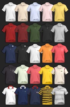 an image of men's polo shirts with different colors and sizes on the front