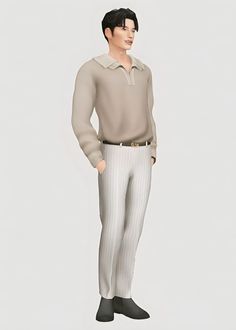 an animated man standing with his hands on his hips wearing a polo shirt and pleated pants