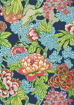 a blue and pink floral print fabric